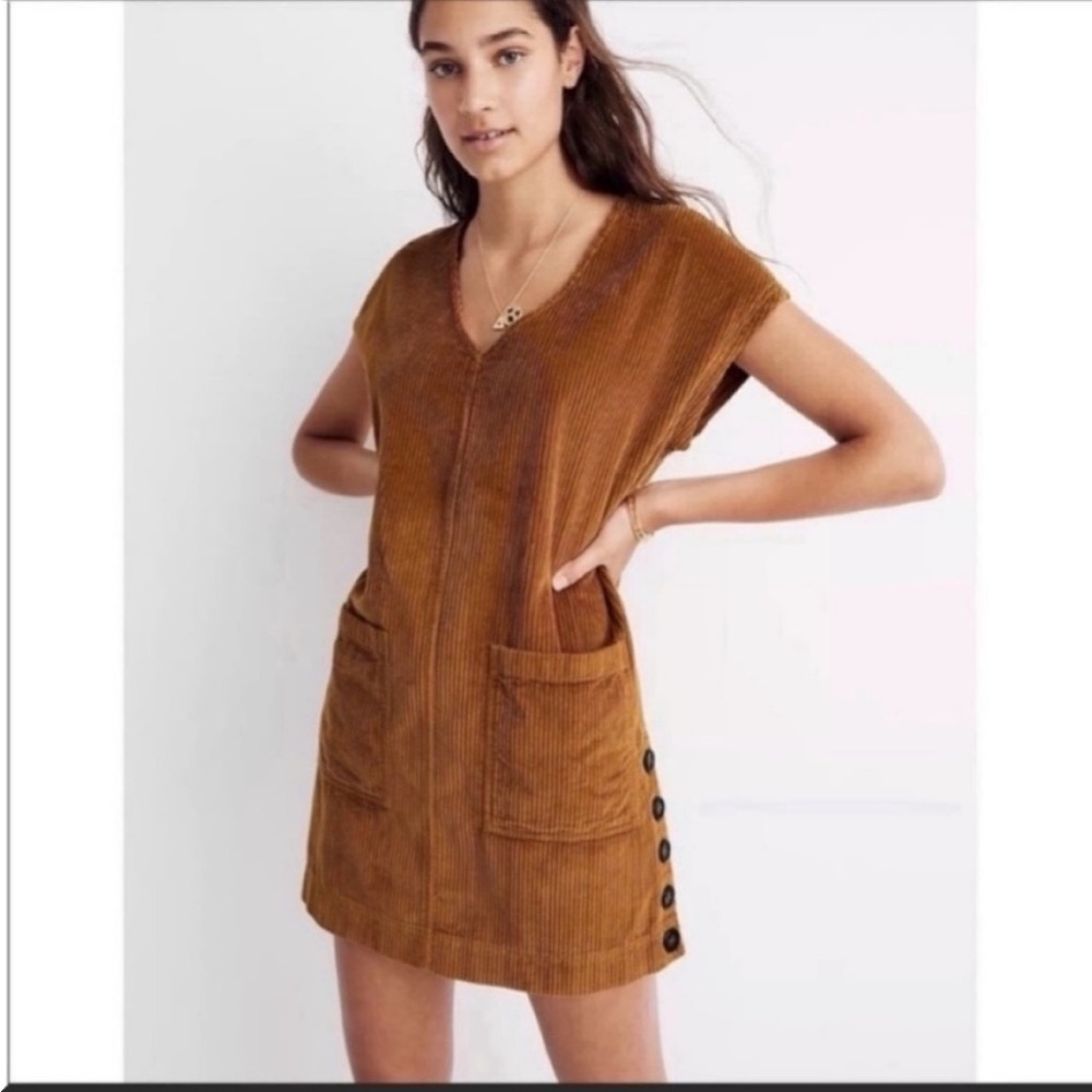 Madewell Corduroy Side-Button Shift Dress